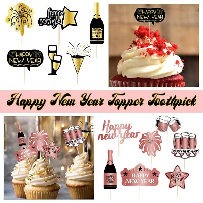 Cupcake Toppers Kuchen Party Dekorationen Happy Neu Jahre Cocktail Stäbe Dekor - Bild 1 von 4
