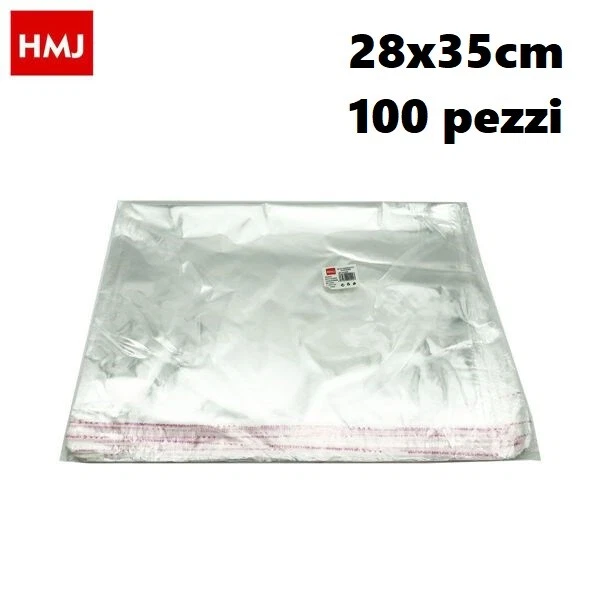 Set 100 Sacchetti Trasparenti Plastica Buste Cellophane Autoadesiva 28x35cm hmj - Immagine 1 di 1