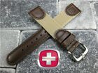 22mm Leather Nylon Strap Watch Band Brown Green Beige Black WENGER SWISS ARMY
