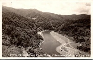 Looking Down Stream Top of Fontana Dam North Carolina RPPC - Picture 1 of 2
