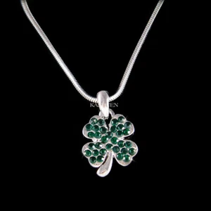 Grün 4 Kleeblatt ~ mit Swarovski Kristall st Patricks Kleeblatt Halskette - Bild 1 von 5