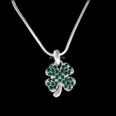 Grün 4 Kleeblatt ~ mit Swarovski Kristall st Patricks Kleeblatt Halskette - Bild 1 von 4