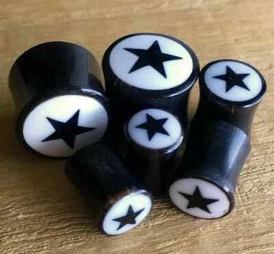 PAIR Horn Star Plugs w/ Bone Inlay Earlets Gauges Body Jewelry - Image 1 of 4