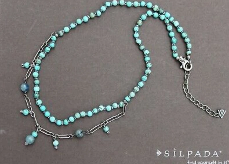 Collar SILPADA Turquesa Howlita Cianita 2 Hilos N1675 Plata de Ley Ret Foto 1 de 4