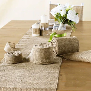 10 corredores de mesa de arpillera borde cosido decoración de mesa de boda vintage shabby chic - Imagen 1 de 1