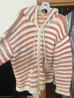 Vintage Pachamama Wool Handknit Handmade Cardigan Sweater orange cream size XL - Image 1 of 4