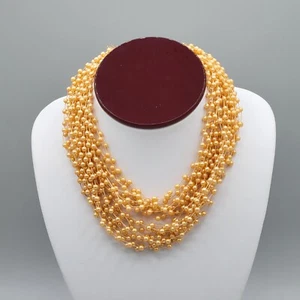 Collar Multi Hilo Perlas Simuladas Naranja Mujer Hecho en Hong Kong De Colección 16 pulgadas - Imagen 1 de 7