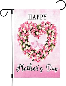 Happy Mother'S Day Garden Flag 12X18 Double Sided for Mom Pink, Burlap Small Ver - Picture 1 of 6