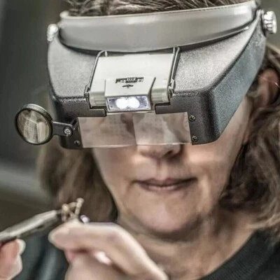 Headband Visor Magnifier Head Lamp Magnifying Glass Jeweler Loupe with LED Light - Image 1 of 4