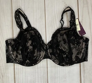 Cacique Bold Lace Full Coverage Bra Underwire Unlined Black 42DD - Picture 1 of 10