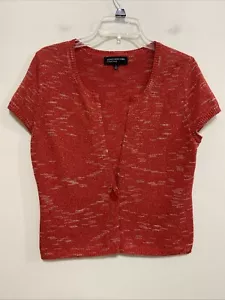 Jones New York Small Short Sleeve One Button Cardigan Orange Heathered Cotton Bl - Picture 1 of 4