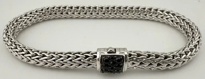 PULSERA JOHN HARDY PLATA 925 ZAFIRO NEGRO CADENA TRIGO CLÁSICA 7 1/4” K232C Foto 1 de 4