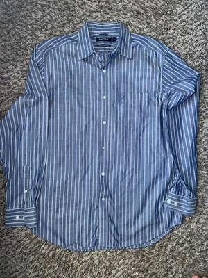 Nautica Men's French Blue & Navy Stripe Cotton Casual Shirt M - Image 1 of 3