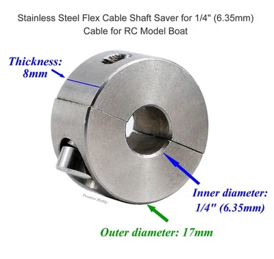 Ahorrador de eje de cable flexible de acero inoxidable para cable de 1/4" (6,35 mm) para barco modelo RC Foto 1 de 3