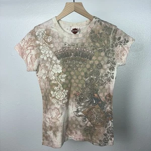 Harley Davidson T-Shirt dünn Tattoo Punk Grunge Y2K Print Damen Gr. Small - Bild 1 von 6
