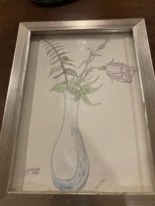 Feder und Tusche Original Zeichnung mit gespitzten Essstäbchen und farbiger Tinte - Bild 1 von 1