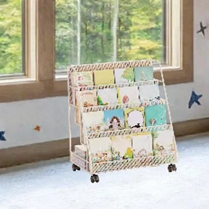 Bookshelf Cart Rolling Book Cart Bookcase Utility Organizer 4 Tier with Wheels - Picture 1 of 5