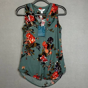 Market & Spruce grüne geblümte ärmellose Button-Down-Bluse Tunika Oberteil Damen XS - Bild 1 von 7