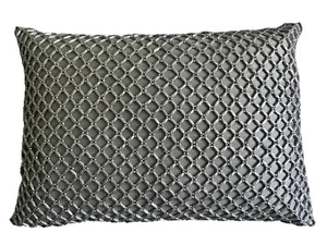 TAHARI HOME Silver Lattice Beaded Throw Pillow Rectangular Metallic Lumbar 17x12 - Picture 1 of 7
