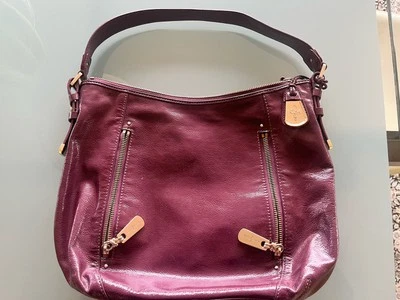 Cole Haan Parent Leather Essex Parker Shoulder Hobo Bag Zippers Burgundy Plum - Image 1 of 4