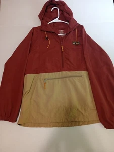 LL Bean windbreaker jacket Medium colorblock nylon pullover hooded Maroon & Tan - Picture 1 of 8