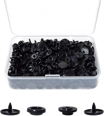 100 Sets T5 Plastic Snaps Round Resin Buttons for Clothing Black  - Image 1 of 4
