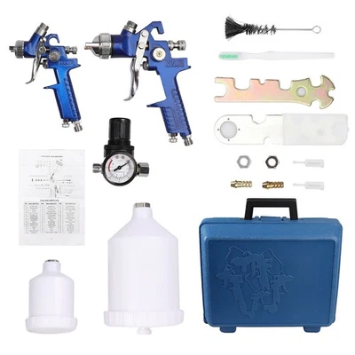 2x HVLP Spray Gun Air Kit Basecoat Clearcoat Detail Auto Paint Car Primer w/Case - Image 1 of 4