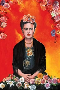 Frida Kahlo Meditation mit Blumen Mexikanische Malerin Selbstporträt Volkskunst - Bild 1 von 1