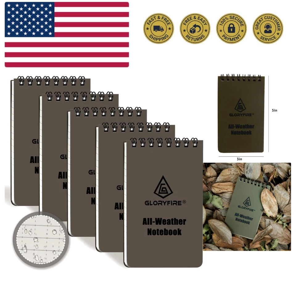 Gloryfire Waterproof Notebook Tactical All-weather 5pcs Memo Paper Notepad