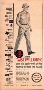 Tela de sarga Stevens Twist impresión publicitaria vintage siglo XX - Imagen 1 de 1