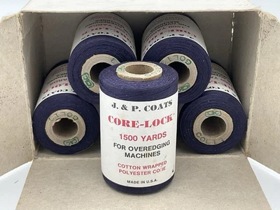 JP Coats Core-Lock Thread For Overedging Machines Midnight Blue 1500 yds x6 NOS - Image 1 of 4