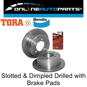 Rear Drilled Slotted Disc Rotors + Bendix Brake Pads for Toyota FZJ105 HZJ105 - Picture 1 of 6