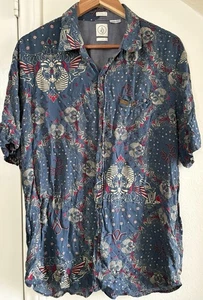 Men's Volcom Tiki Hawaiian Printed Button Up Short Sleeve Shirt w Pocket Size L - Picture 1 of 4