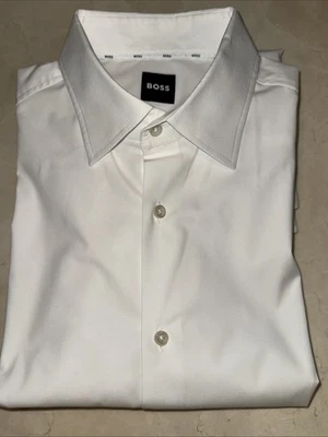 BOSS by HUGO BOSS MENS WHITE COTTON SLIM-FIT DRESS SHIRT SIZE 16/35 $149 - Image 1 of 4