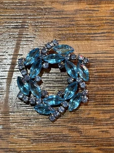 Juliana Brosche silberfarben Metall blau grau Kristall rund Kranz Vintage - Bild 1 von 5