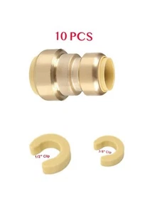 EFIELD 10PCS 1/2" X 3/8" PUSH FIT REDUCER COUPLING BRASS FITTINGS WITH 2 CLIP - Picture 1 of 1