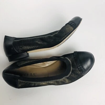 Anyi Lu кожи балет плоский крышка носок туфли размер 36,5 это 6,5 черный золотой металлик - Изображение 1 из 4