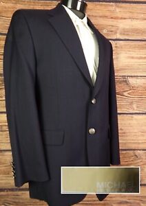 Michael Kors Mens Blazer 40R Two Button Navy Wool Silver Buttons Sport Coat