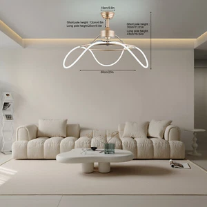 23in LED Fan Chandelier Ceiling Fan Light Ring Chandelier W/ Remote + Batteries - Picture 1 of 18