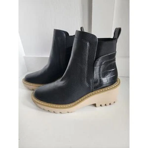 NICOLE MILLER Pocas Lug Platform Black Chunky Leather Booties Size 7.5 - Picture 1 of 11