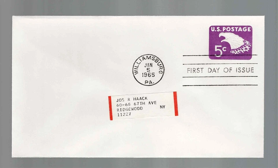 US Scott #U550, First Day Cover 1/5/65 Williamsburg Single Eagle - Image 1 of 1