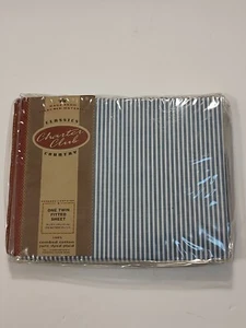 Charter Club Classics Country Twin Fitted Blue Candy-Striped Sheet - Picture 1 of 5