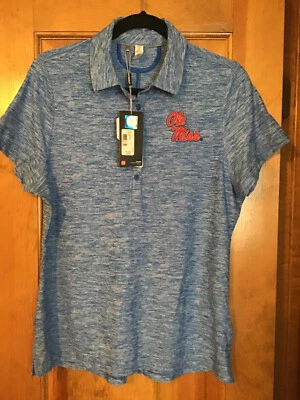Ole Miss women's size large blue and white Heat Gear golf shirt by Under Armour - Image 1 of 2