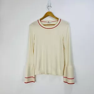 Boden Pullover Damen Größe 12 Elfenbein Strick Schlagärmel Rundhals Wolle Rot Rosa - Bild 1 von 8