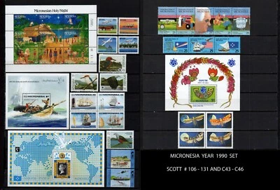 MICRONESIA, SCOTT # 106-131 and C43-C46, COMPLETE MNH YEAR 1990 SET WITH AIRMAIL - Image 1 of 3