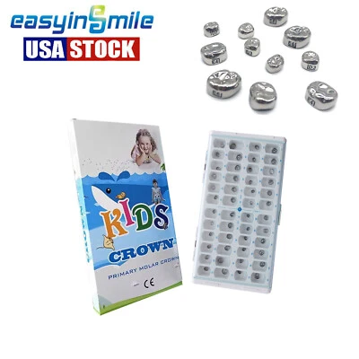 48/96 piezas Easyinsmile Dental Niños Corona Kit Acero Inoxidable Diente 1er 2do Molar Foto 1 de 4