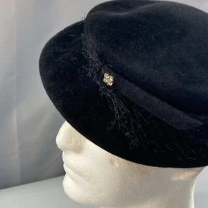 Peachbloom Velour Flapper Hat Merrimac Body Genuine Imported Black Velvet VTG - Picture 1 of 12