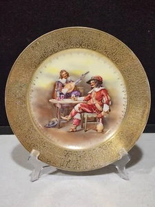 Royal Bayreuth Blue Gold Encrusted 2 Men Musketeers Cabinet Plate - Picture 1 of 9