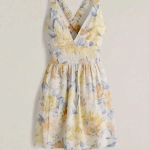 Abercrombie&Fitch Floral Romper Plunge Neck Scrunchie-Style Crossover Straps M - Picture 1 of 11