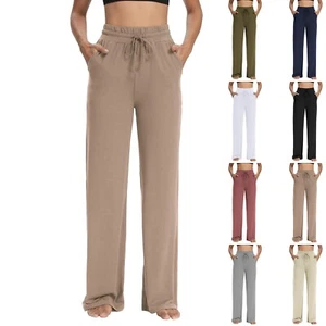 Ladies Yoga Wide Leg Sweatpants Pocket Joggers Pants Trousers Elastic Waist us - Picture 1 of 36